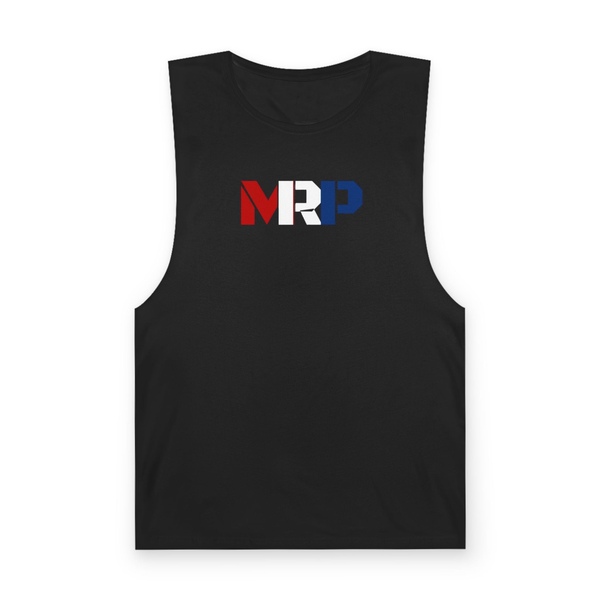 MRP Tricolor Tank Top — Minimalist Red White Blue Logo Muscle Tee