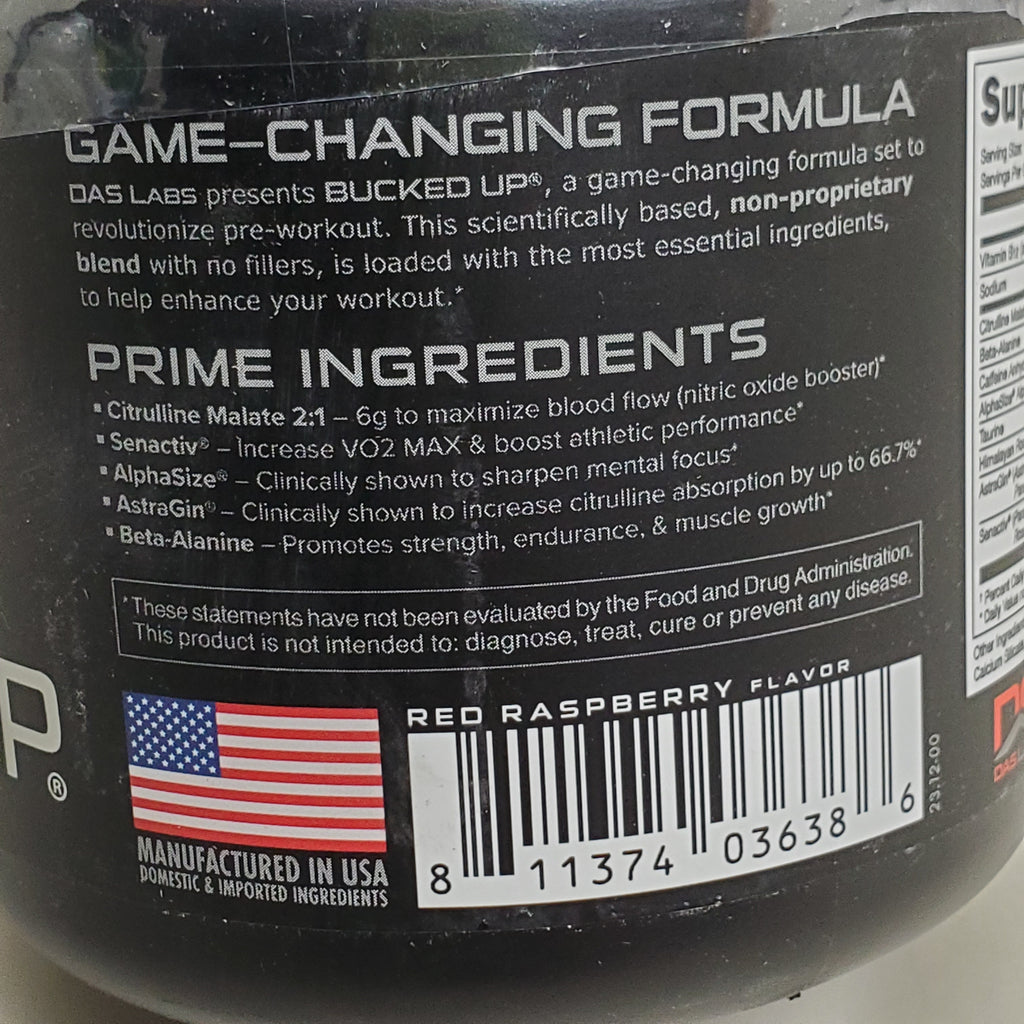 BUCKED UP -  Pre-Workout Blood Raz 25 Serv 9.2 Oz BB 04/26 Dietary Supplement